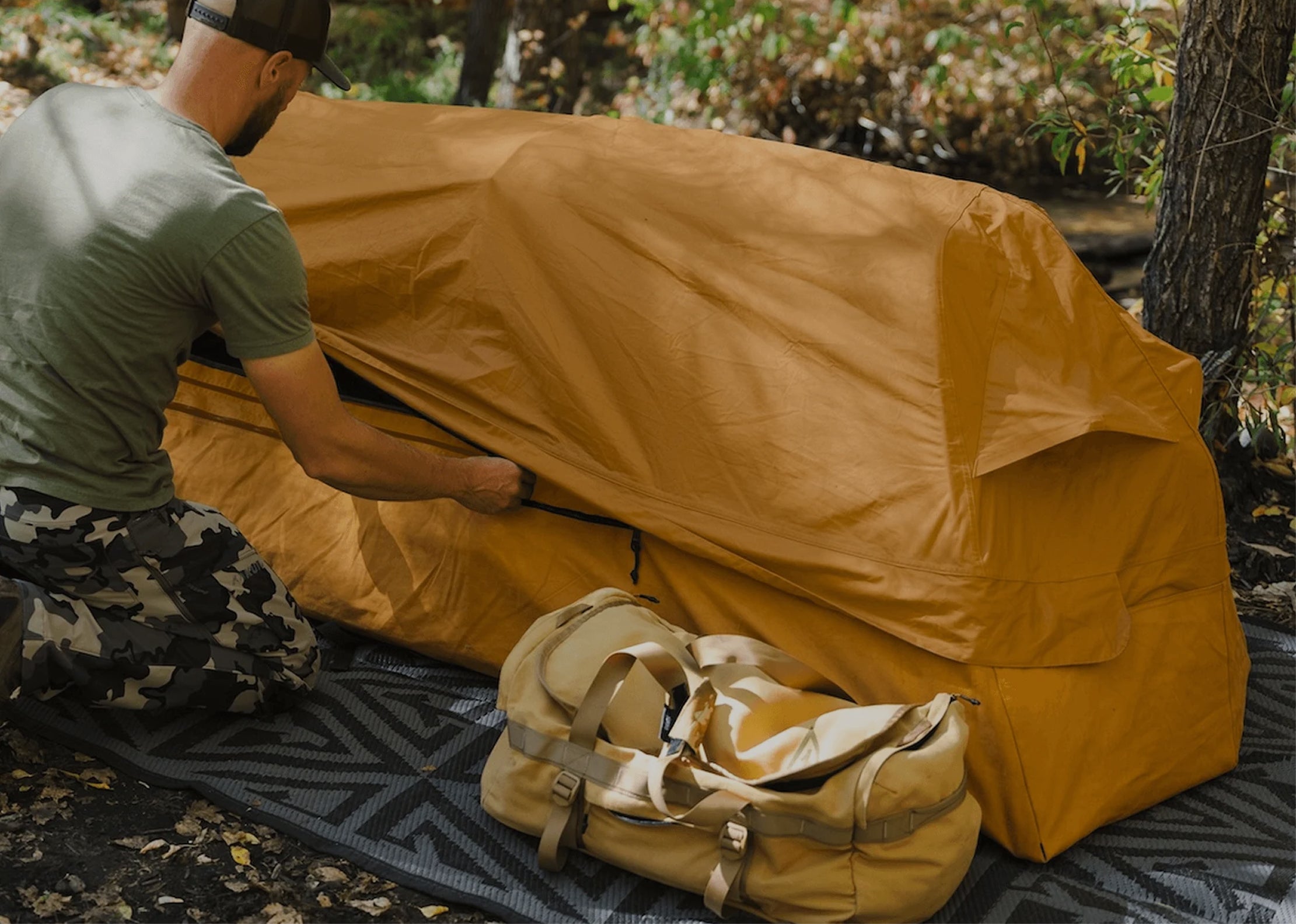 Canvas Cutter canvas bedroll representing the full lineup of durable outdoor gear for camping, travel, and hunting