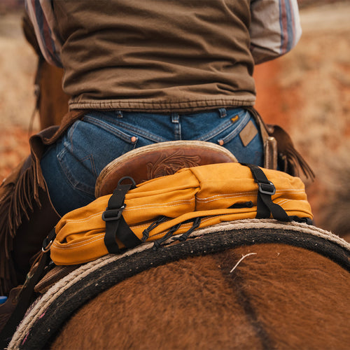 Cantle bag built from rugged canvas for working riders