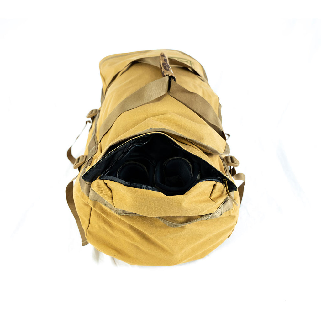 Burro duffel open showing interior storage capacity and rolled gear