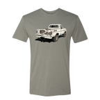 Close up of GOOD 'OL DAYS TEE Truck with Buck and canvas cutter gear in truck bed art. great for camp