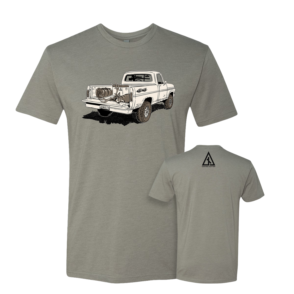 GOOD 'OL DAYS TEE Truck with Buck and canvas cutter gear in truck bed art on front