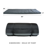 Side view of roll up foam sleeping pad showing thickness and mattress grade foam support.