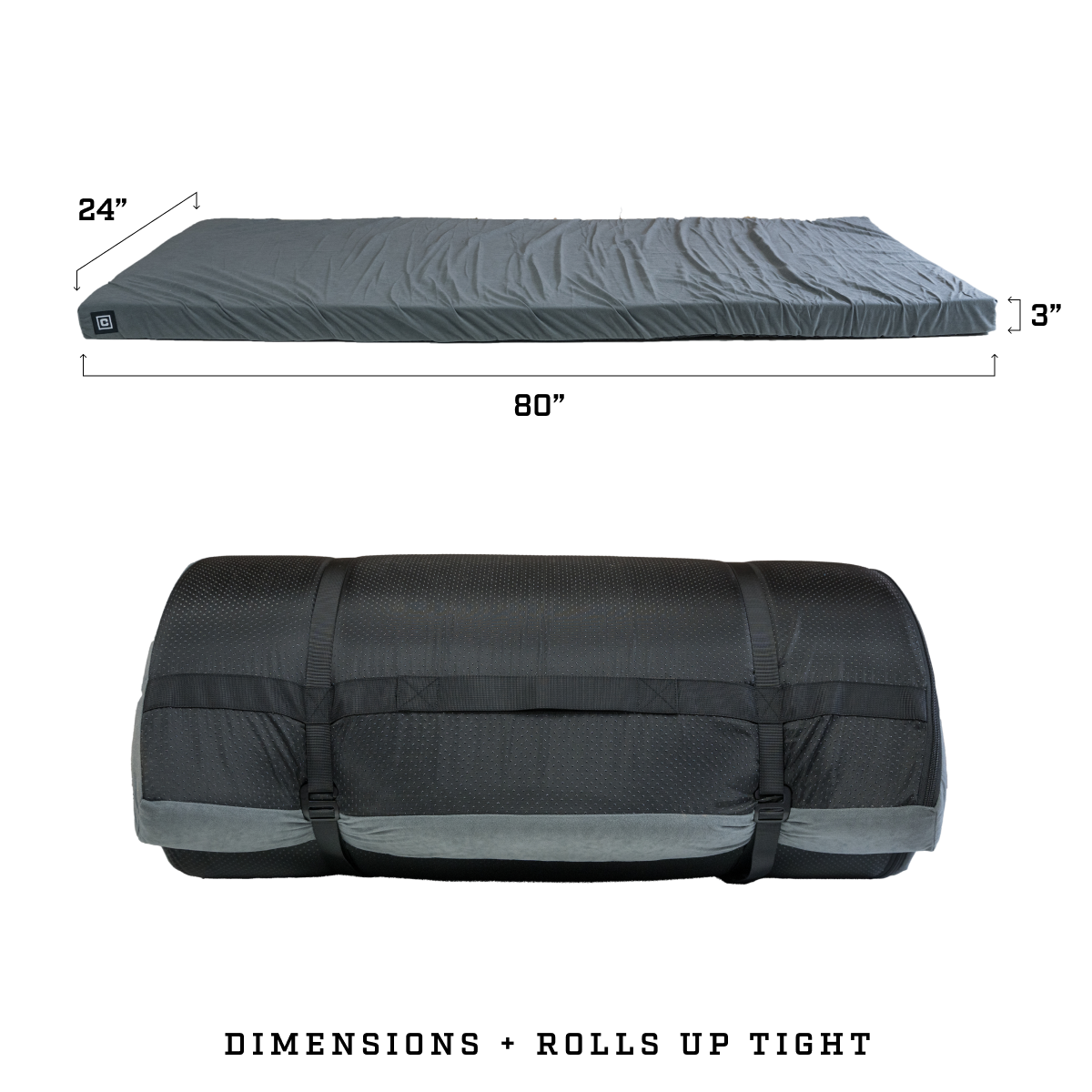 Side view of roll up foam sleeping pad showing thickness and mattress grade foam support.