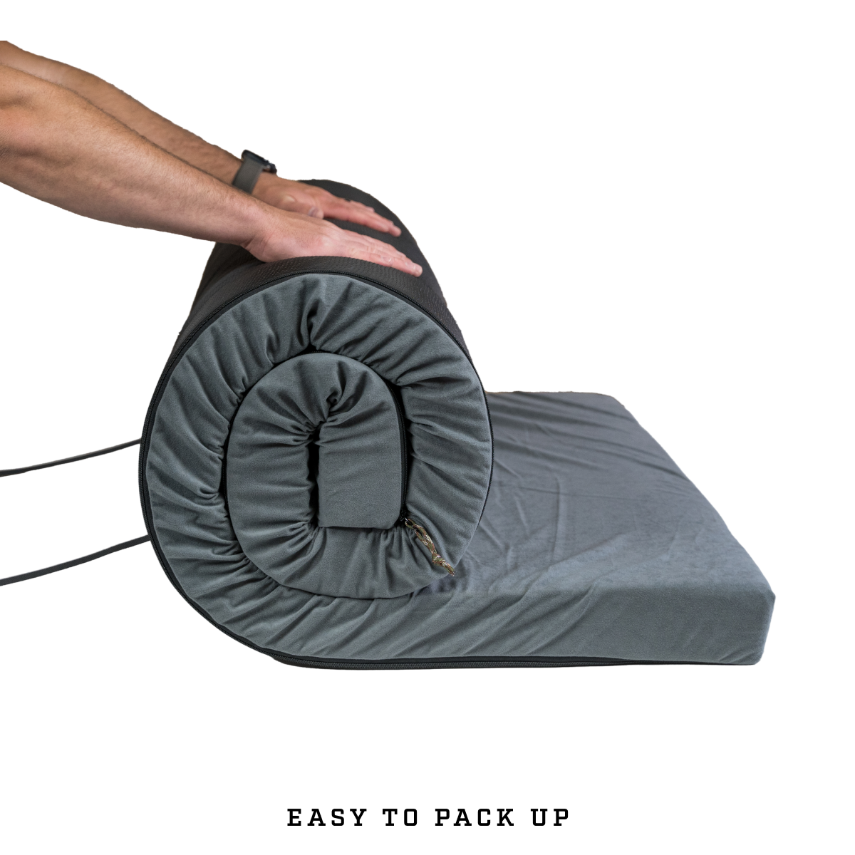 rolling up portable camping foam sleeping pad with built in compression straps