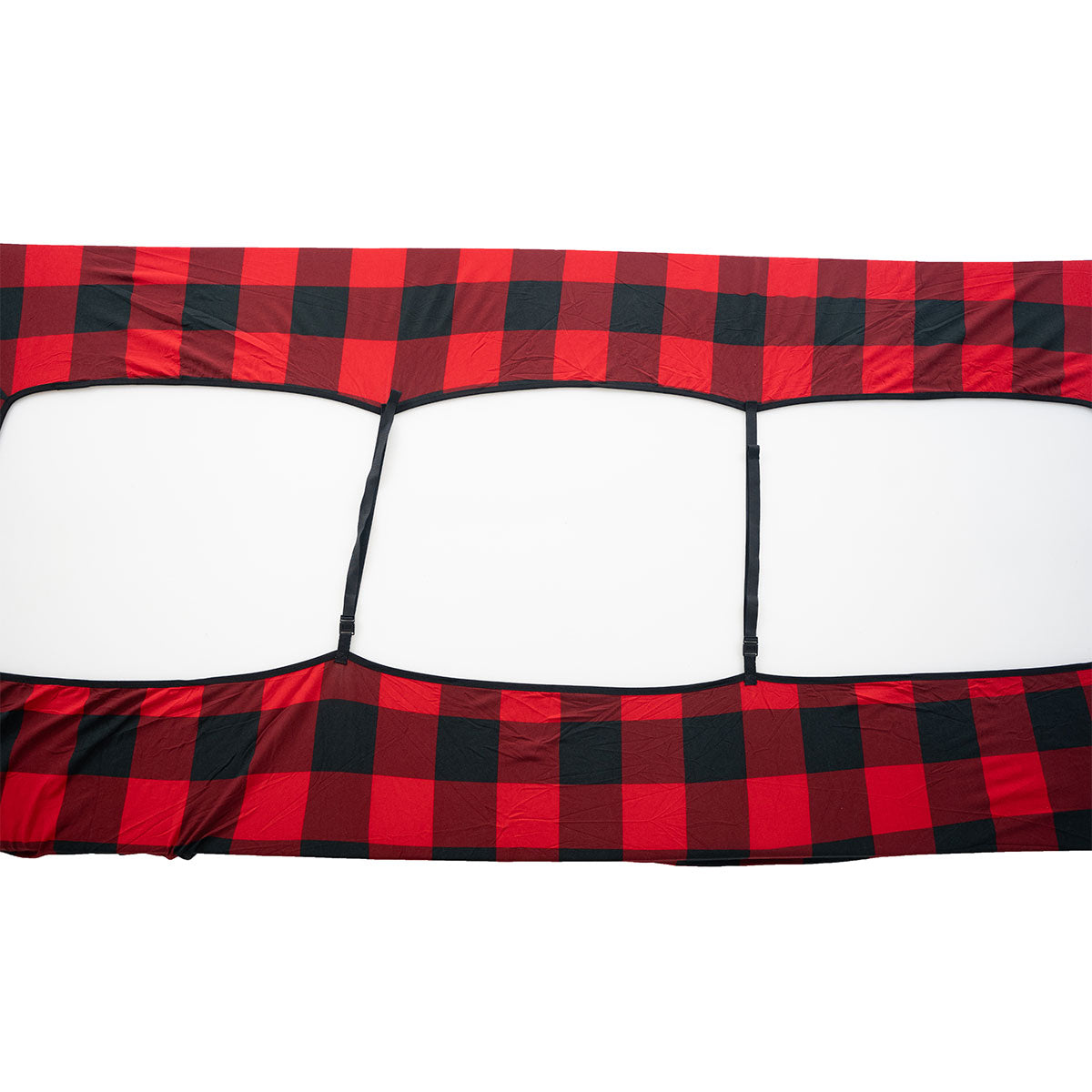 Buffalo Plaid Foam Cover laid open showing fitted shape for foam mattress