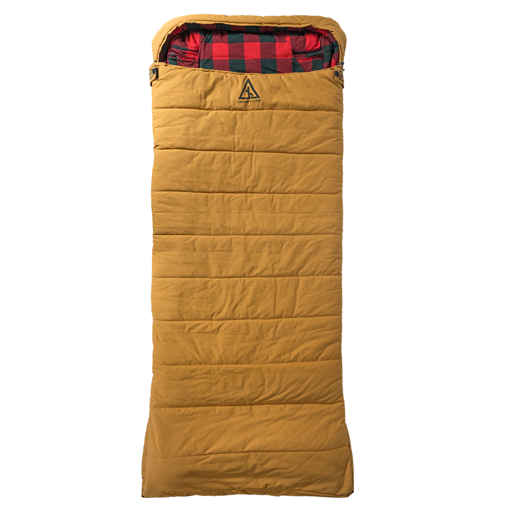 Canvas Cutter Bunker Bag sleeping bag laid flat showing full length design and canvas shell
