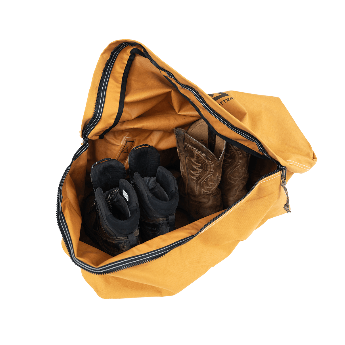 Canvas Cutter Locker open showing boots stored inside weather-resistant canvas bag