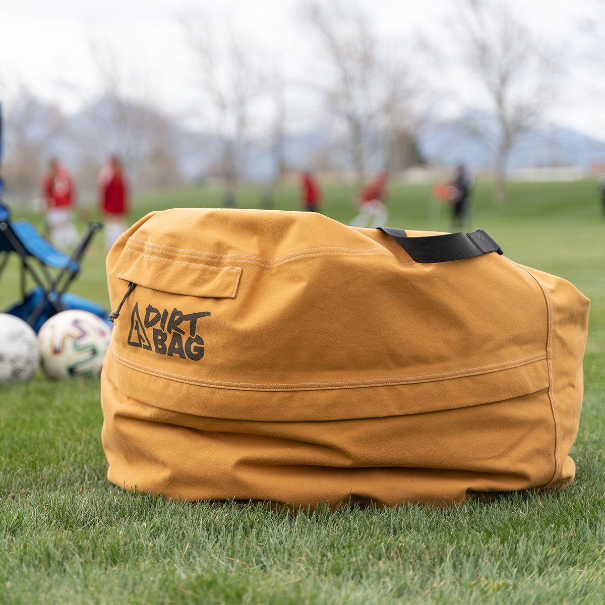 Rear view of Dirt Bag canvas bean bag set up outdoors