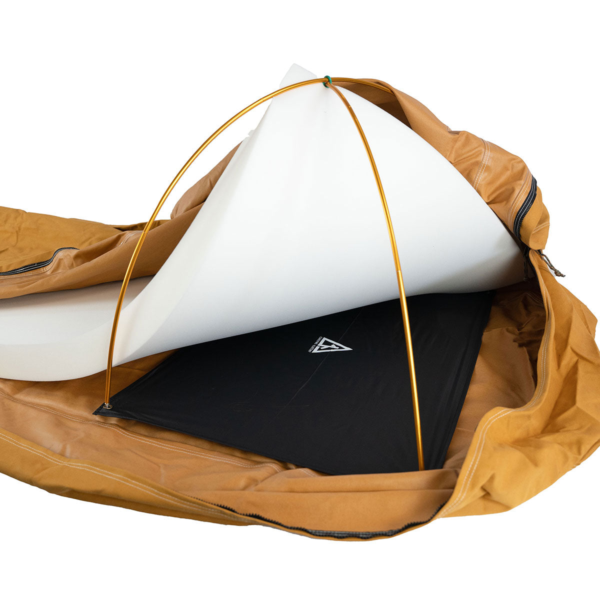 dominator 2 standard pole system creating bedroll canopy with crossed poles
