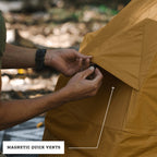 Close up of magnetic air vents on the Dominator 3.0 bedroll designed for airflow and ventilation while camping