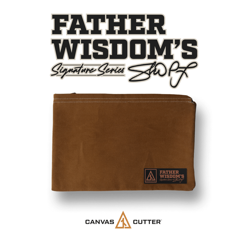 Father Wisdom Signature Series Utility Bag featuring branded patch sewn onto heavy duty canvas
