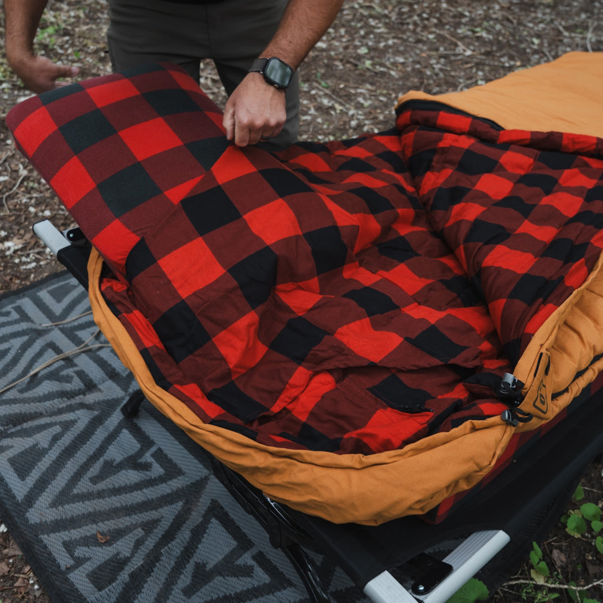 Sleeping bag and pad combo prepared for outdoor camping