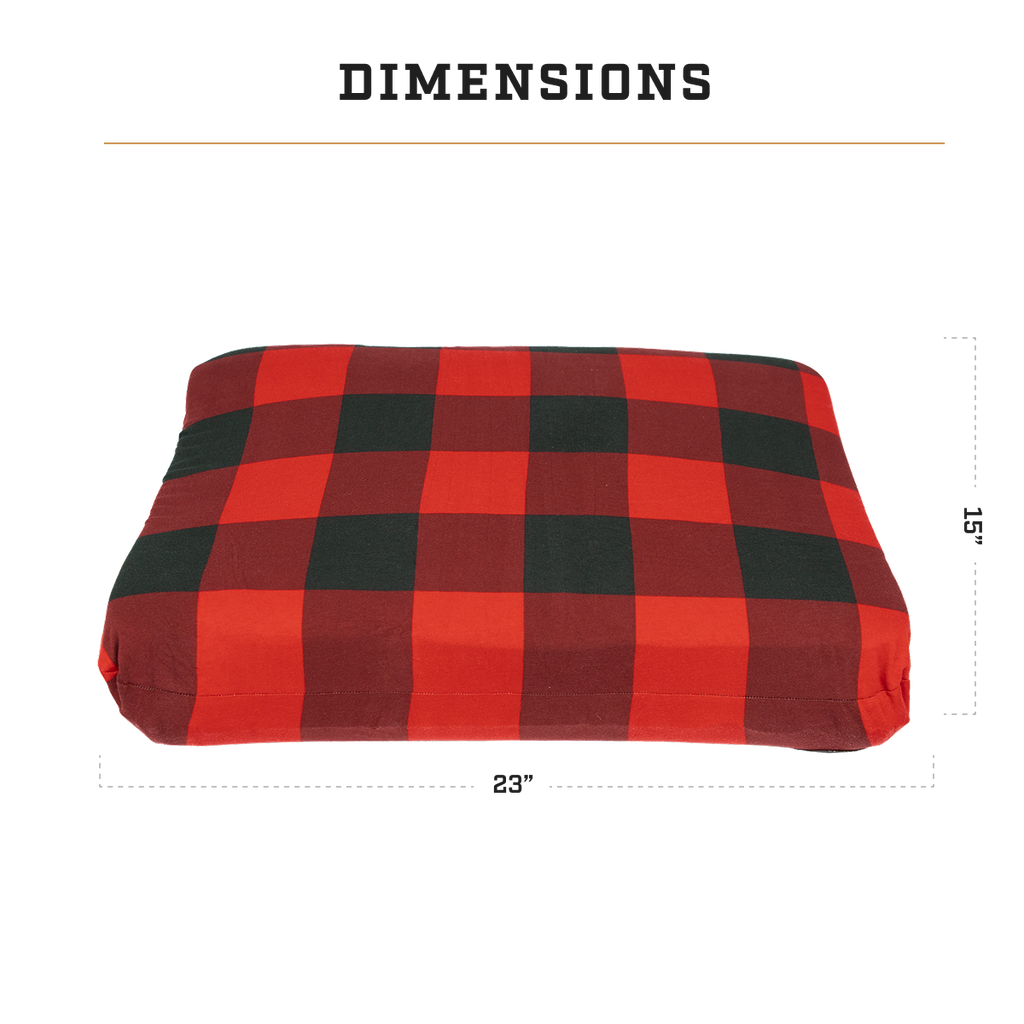 R.E.M. camping pillow with dimensions displayed to show size and fit for outdoor sleep systems