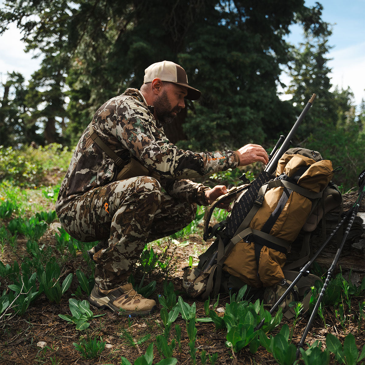 Summit Sleep System attached to a backpack during backcountry travel
