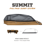 Summit Sleep System with full length pole setup showing elevated bivvy structure and mesh interior