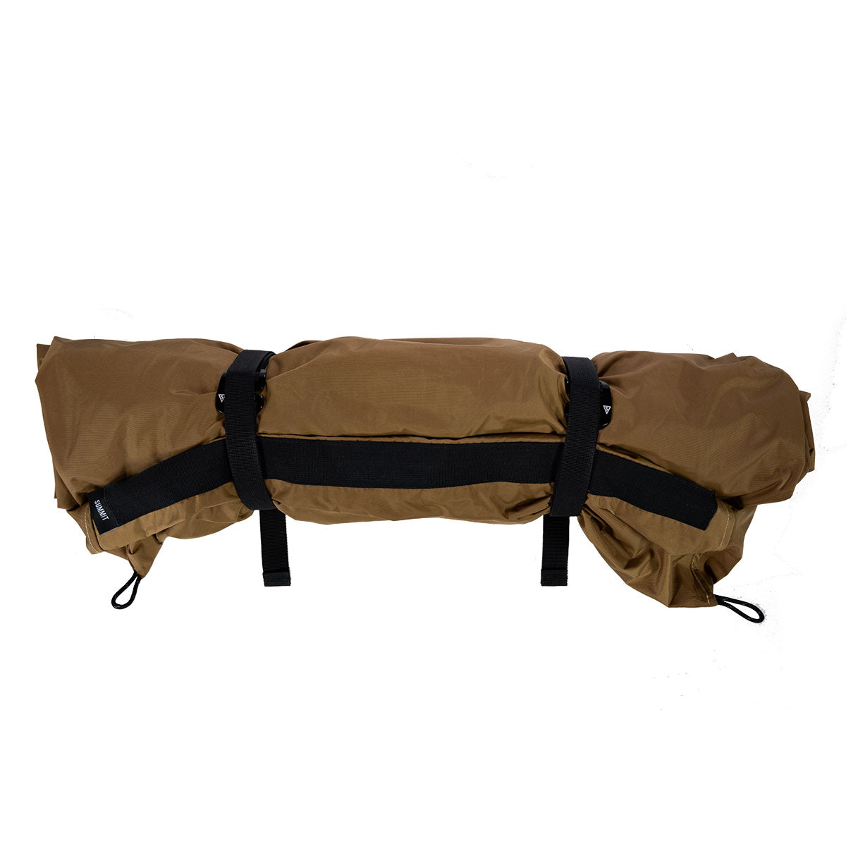 Summit Sleep System packed down and secured with straps showing compact backpackable size