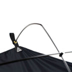 Curved aluminum pole structure supporting Dominator bedroll canvas